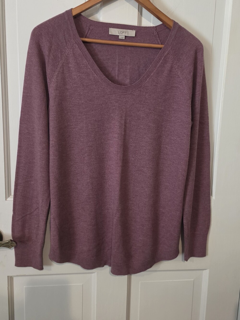 LOFT Super Soft Fine Knit V-Neck Sweater Heathered Mauve Size L Excellent